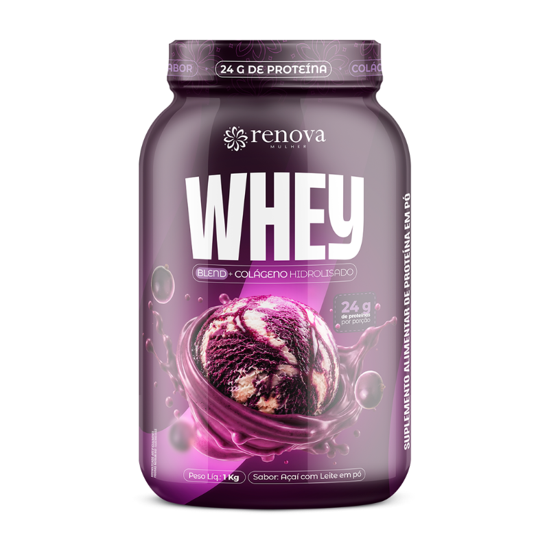 Pote de Whey Açaí com Leite em Pó Renova Mulher