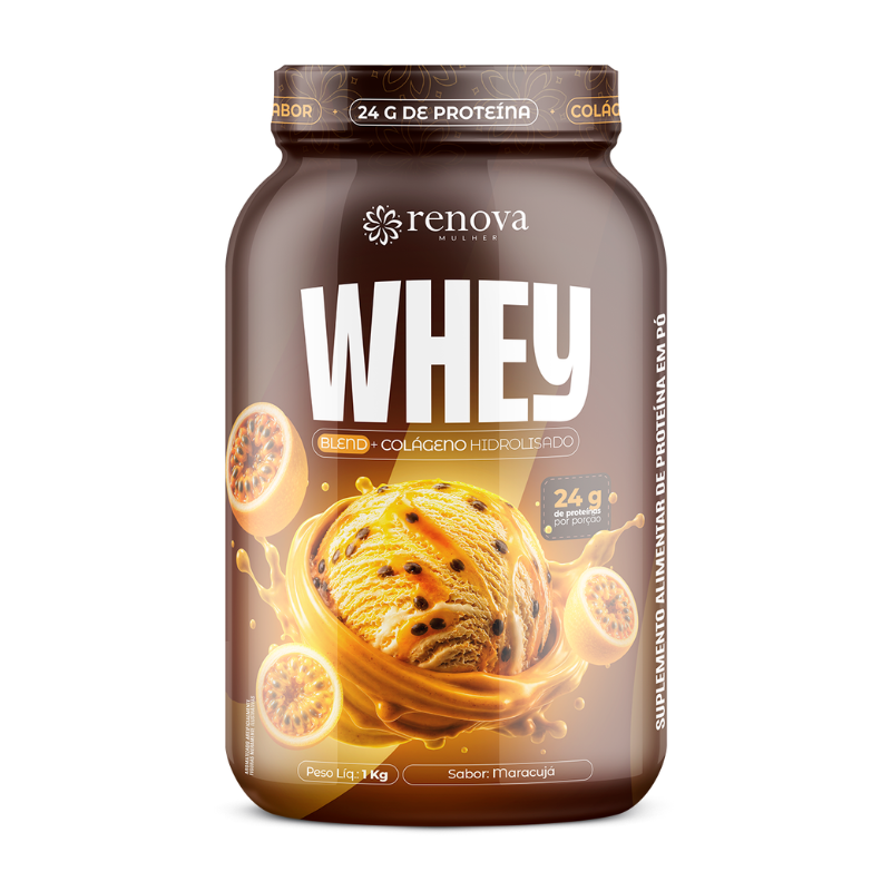 Pote de Whey Maracujá Renova Mulher